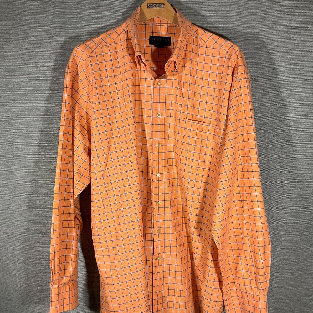 Mens Scott Barber Orange & Blue Plaid Hidden button down shirt, Size XL